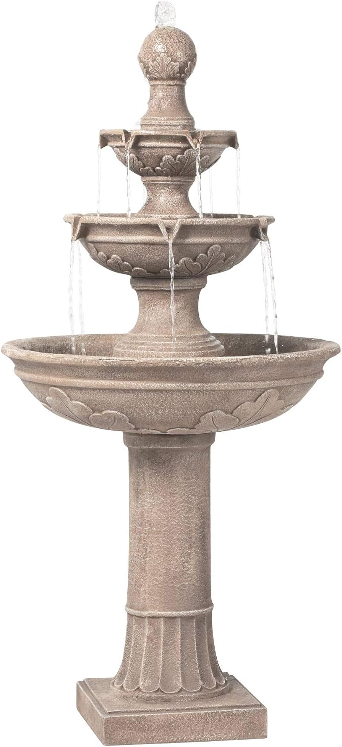 Stafford 48' High Large Traditional Italian Indoor Outdoor Decor Faux Stone Floor Fountain Waterfall 3-Tier Standing Basin Water Feature for Outside Garden Patio Yard Backyard Porch - John Timberland