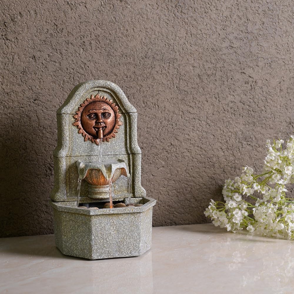 Tabletop Fountain Sun Desktop Fountain Resin Running Water Ornaments Circulating Water Small Vintage Fountain Home Decoration Home Fountain