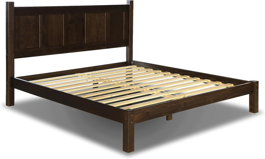 Grain Wood Furniture Shaker Solid Wood Panel Platform Bed, King Size, Expresso