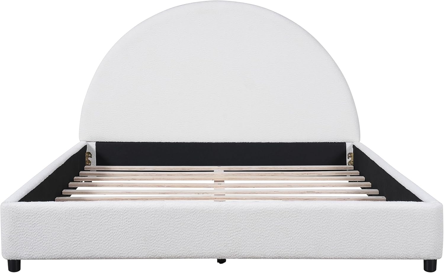 JIVOIT Modern Queen Size Bed Frame with Curved Round Headboard, Boucle Upholstered Platform Bed Frame with Sturdy Support Slats, No Box Spring Needed