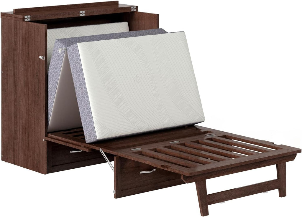 AFI, Northfield Murphy Bed Chest Twin XL with 6' Mattress, Storage Drawer & Built-in USB Charger, Burnt Amber
