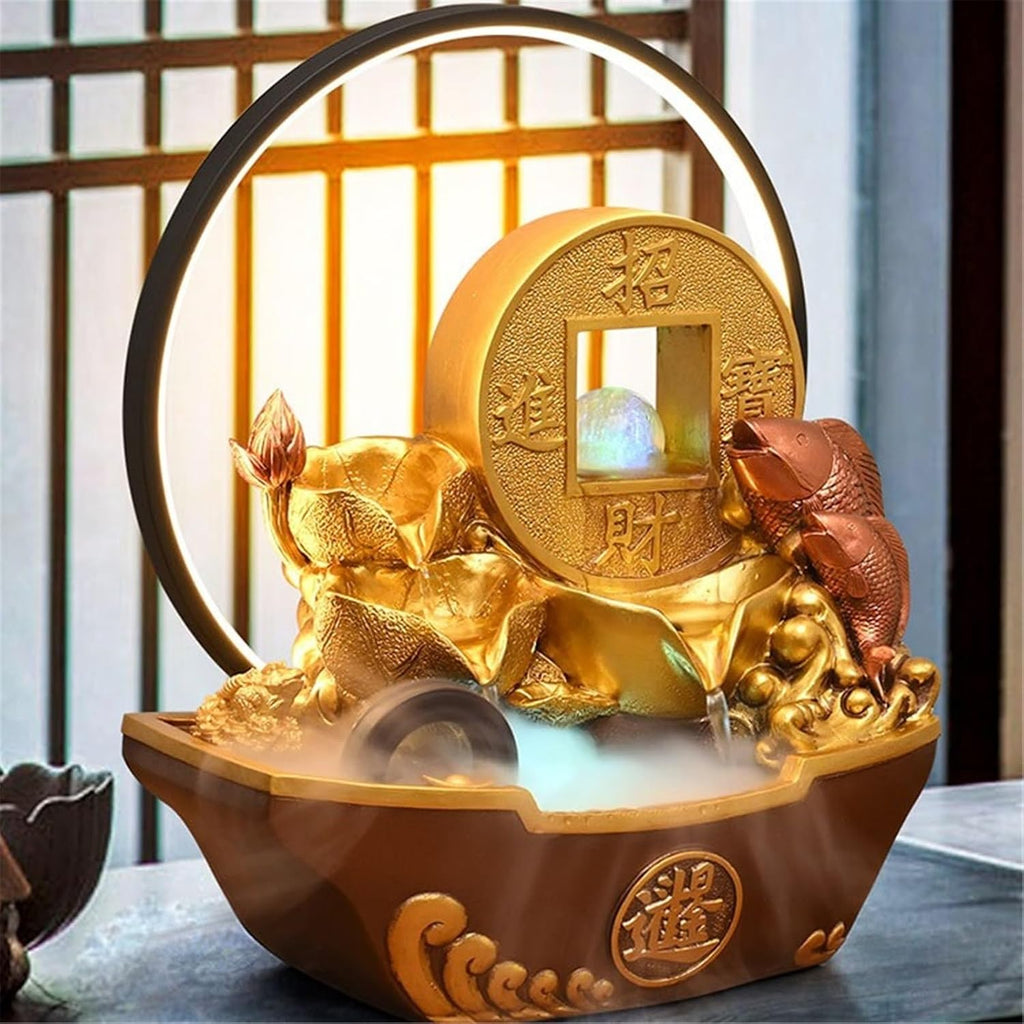 Tabletop Fountain Waterfall Light Luxury Water Ornaments Circulating Waterscape with Feng Shui Wheel Meditation Fountain(Large)