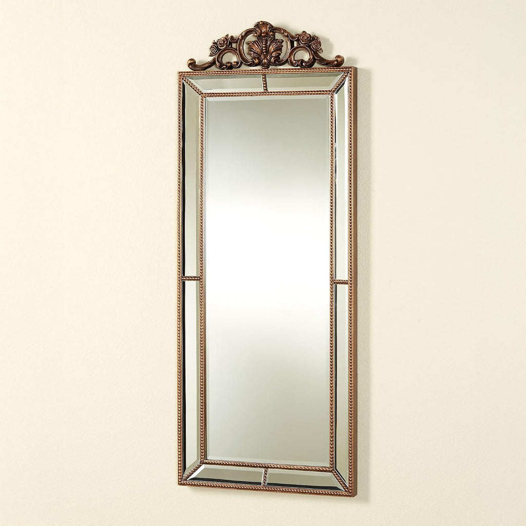 Felix Wall Mirror | Rectangular Beveled Glass with Light Bronze Finish | Resin Bead Trim, Acanthus Leaves, Scrolls, and Rose Motifs | Elegant Classic Traditional | Vertical Home Decor | 50 Inches