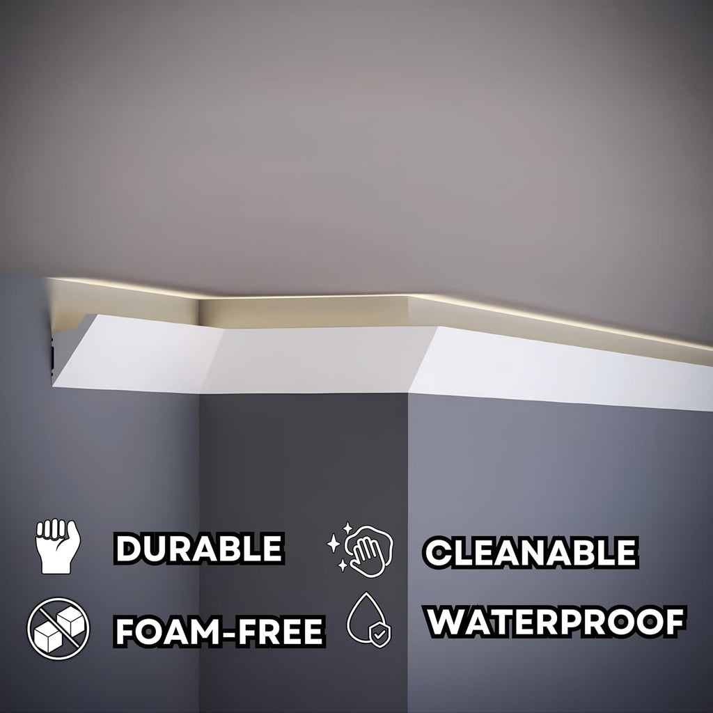 TUALCA 7-Piece 94.5″ (55.12 ft) Crown Molding with Duct Kit for Seamless Ambient Home Accent Lighting | Waterproof Channel for Easy LED Strip Installation (Crown Molding | ACL-008-A)