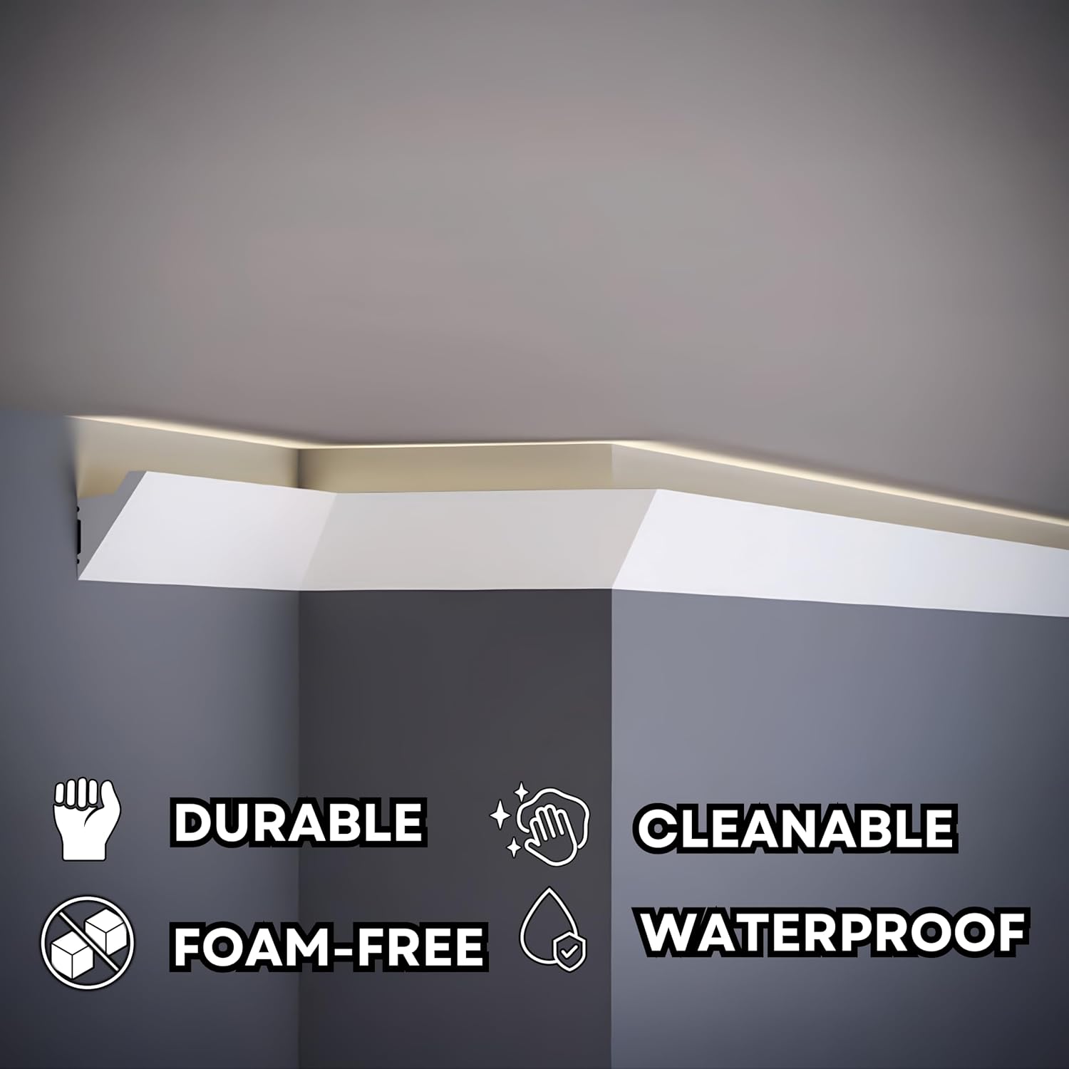 TUALCA 7-Piece 94.5″ (55.12 ft) Crown Molding with Duct Kit for Seamless Ambient Home Accent Lighting | Waterproof Channel for Easy LED Strip Installation (Crown Molding | ACL-008-A)