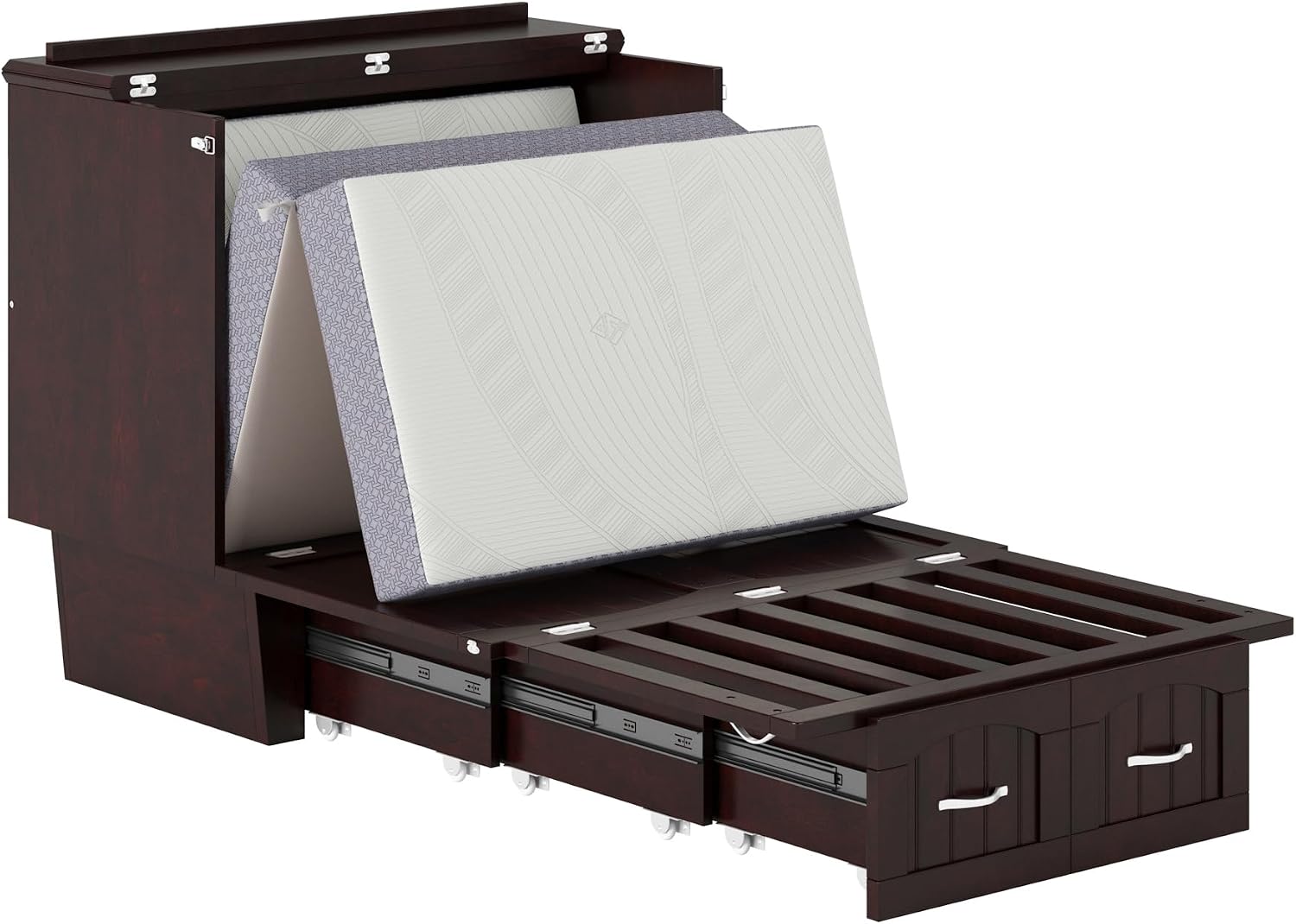 AFI, Nantucket Twin Murphy Bed Chest with Mattress, Storage Drawer and Built-In USB Charger, Espresso