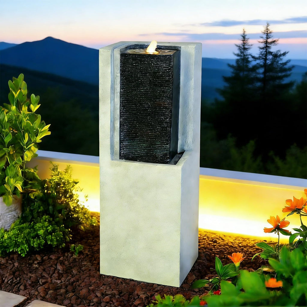 Outdoor Decorative Garden Fountain with LED Lights,35.43 Inch Featuring Modern-Style Water Feature Decoration