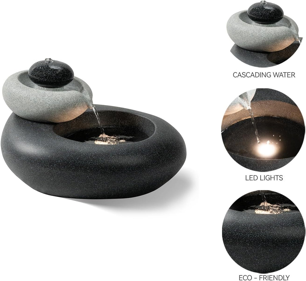 13.39' H Outdoor Water Fountain Made with Eco-Friendly Recyclable Materials, Polyethylene Rock Waterfall Outdoor Fountain, Garden Decor with LED Light & Pump for Patio, Backyard (13.39')