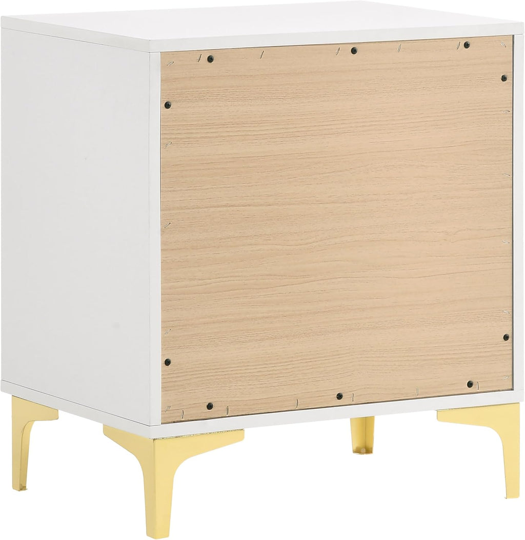 Coaster Home Furnishings Kendall 5-piece Modern Bedroom Set Eastern King Size Upholstered Tufted Bed Frame Velvet Upholstery Nightstand Dresser Mirror and Chest White 224401KE-S5