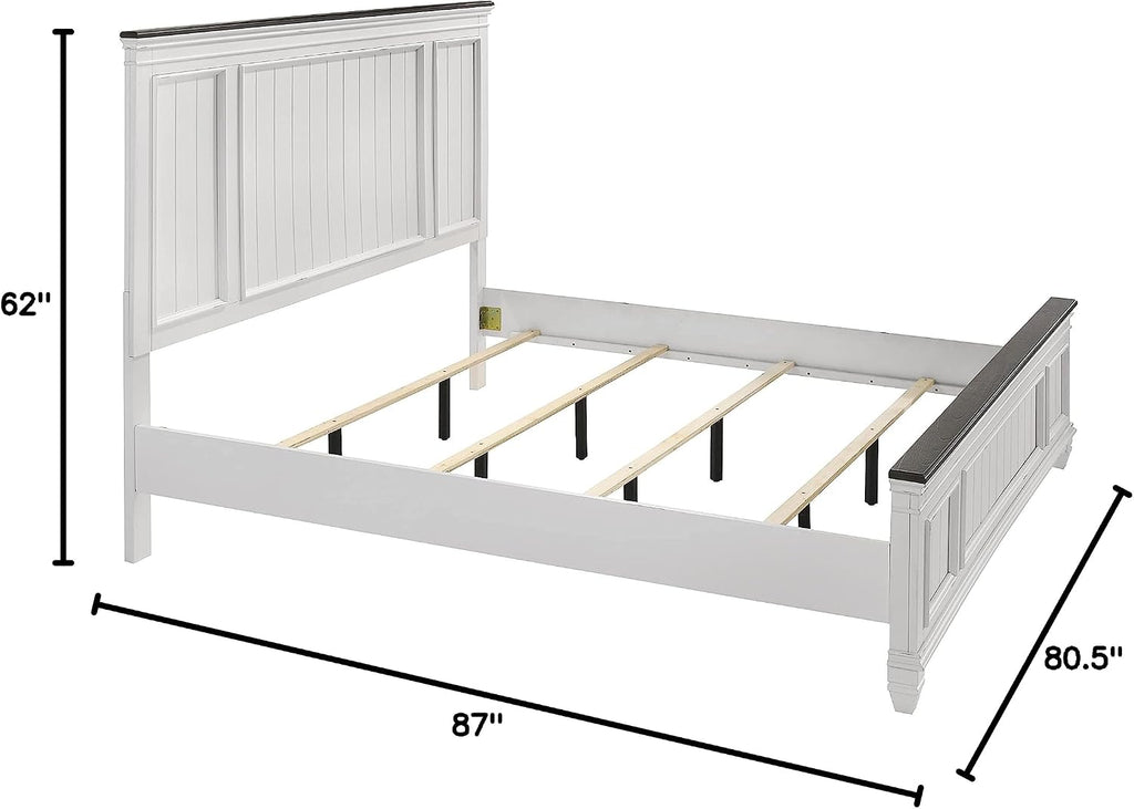 Clelane Shiplap Wood Panel Bed, King, Weathered White and Dark Gray