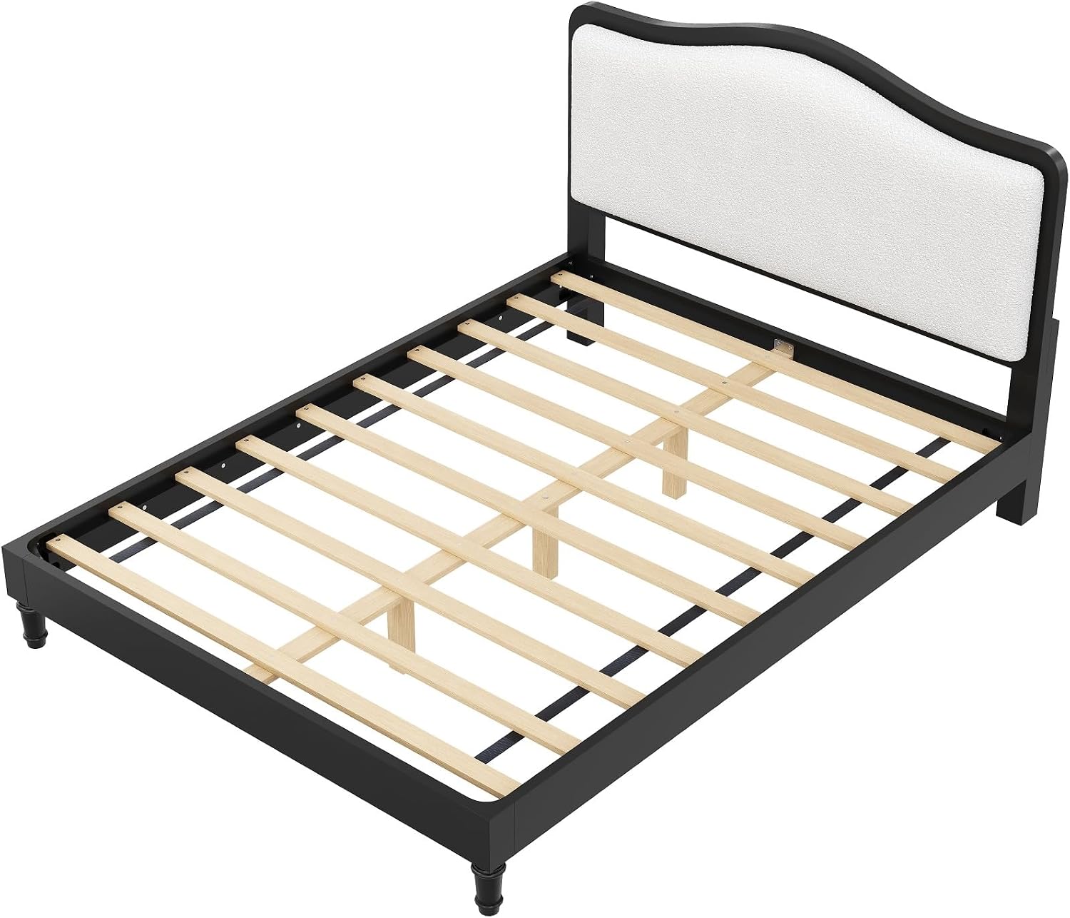 VilroCaz Queen Size Platform Bed with Upholstered Headboard, Versatile Solid Wood Platform Bed Frame with Sturdy Slats Support (Black Frame, Queen)