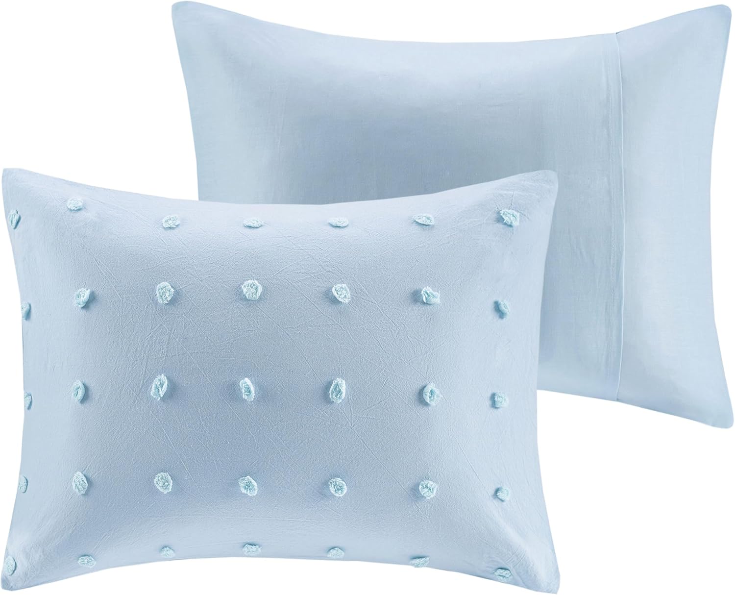 Intelligent Design Cotton Comforter Set - Jacquard Tufts Pompom Design All Season Bedding, Matching Shams, Decorative Pillows, Full/Queen (88 in x 92 in), Blue 7 Piece