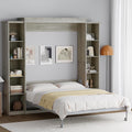 Rophefx Queen Murphy Bed Cabinet with 5-Tier Adjustable Storage Shelves, Queen Wall Bed Cabinet Bed, Wood Space Saving Beds, Foldable Platform Beds, Hidden Bedframe for Guest Room, Bedroom,Grey
