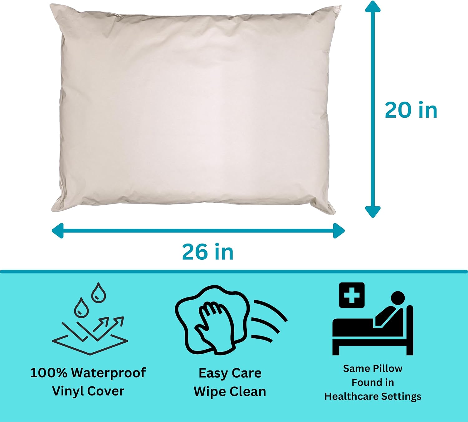 12 Pack MediCheck White Vinyl Covered Bed Pillows - Wipeable Easy Clean - Soft Low Profile Non-Fluffy Support - 20 in x 26 in