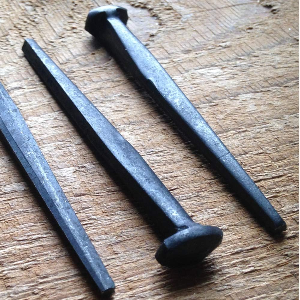 2.5'- Wrought Head Iron Nails – Antique Black rustic restoration accent nails for hanging, furniture, cabins, shutters & flooring – Decorative clavos nails – Distinct wrought rose head – 2.5 in
