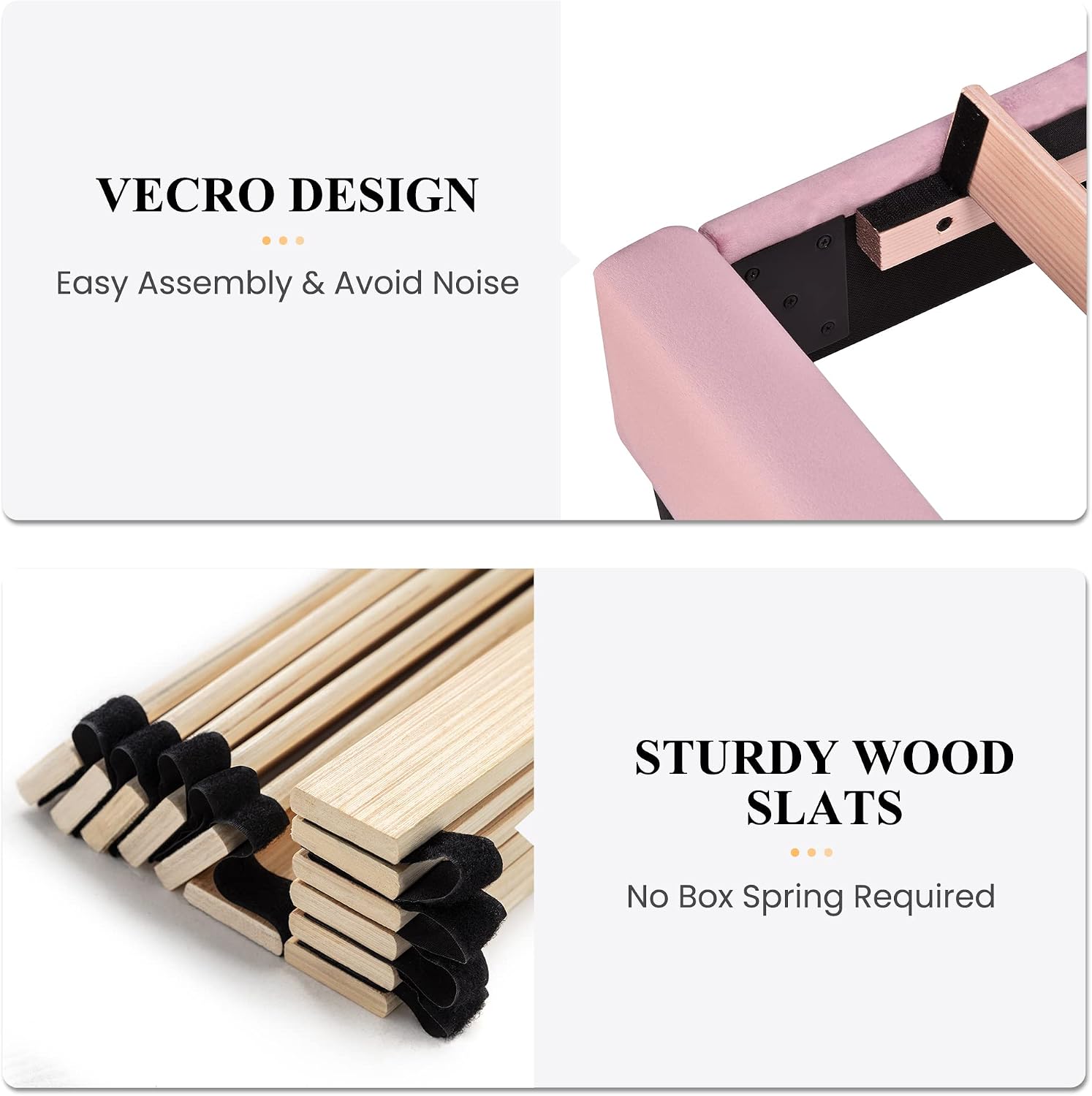 SHA CERLIN Queen Bed Frame/Velvet Upholstered Platform Bed Frame with Headboard/Strong Wood Slats Support/Mattress Foundation/No Box Spring Needed - Pink