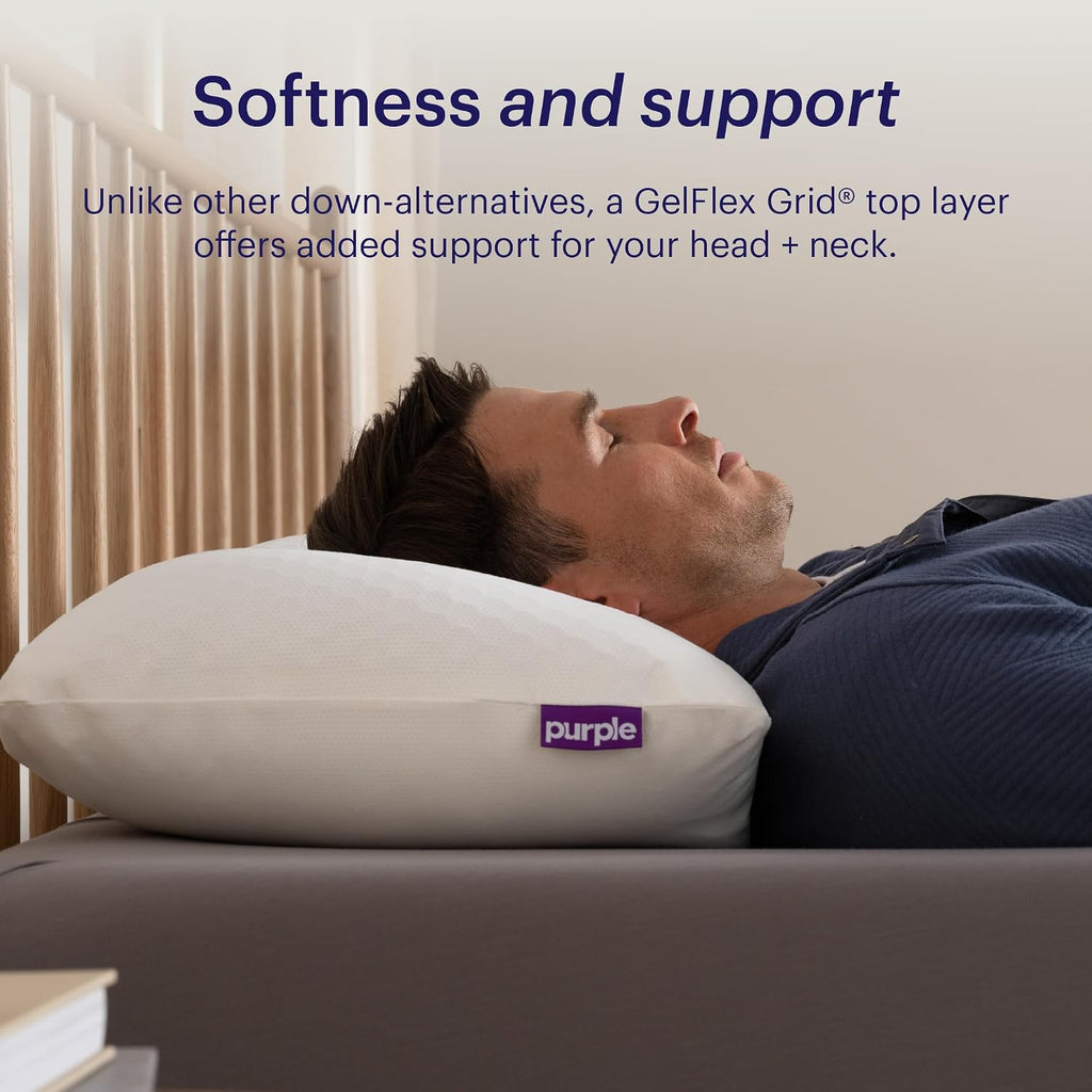 Purple GridCloud Pillow – Down-Alternative Pillow, GelFlex® Grid for Soft Support & Pressure Relief for Side Sleepers– Always-Fluffy Silicone-Coated Fill– Breathable Moisture-Wicking Cover - Standard