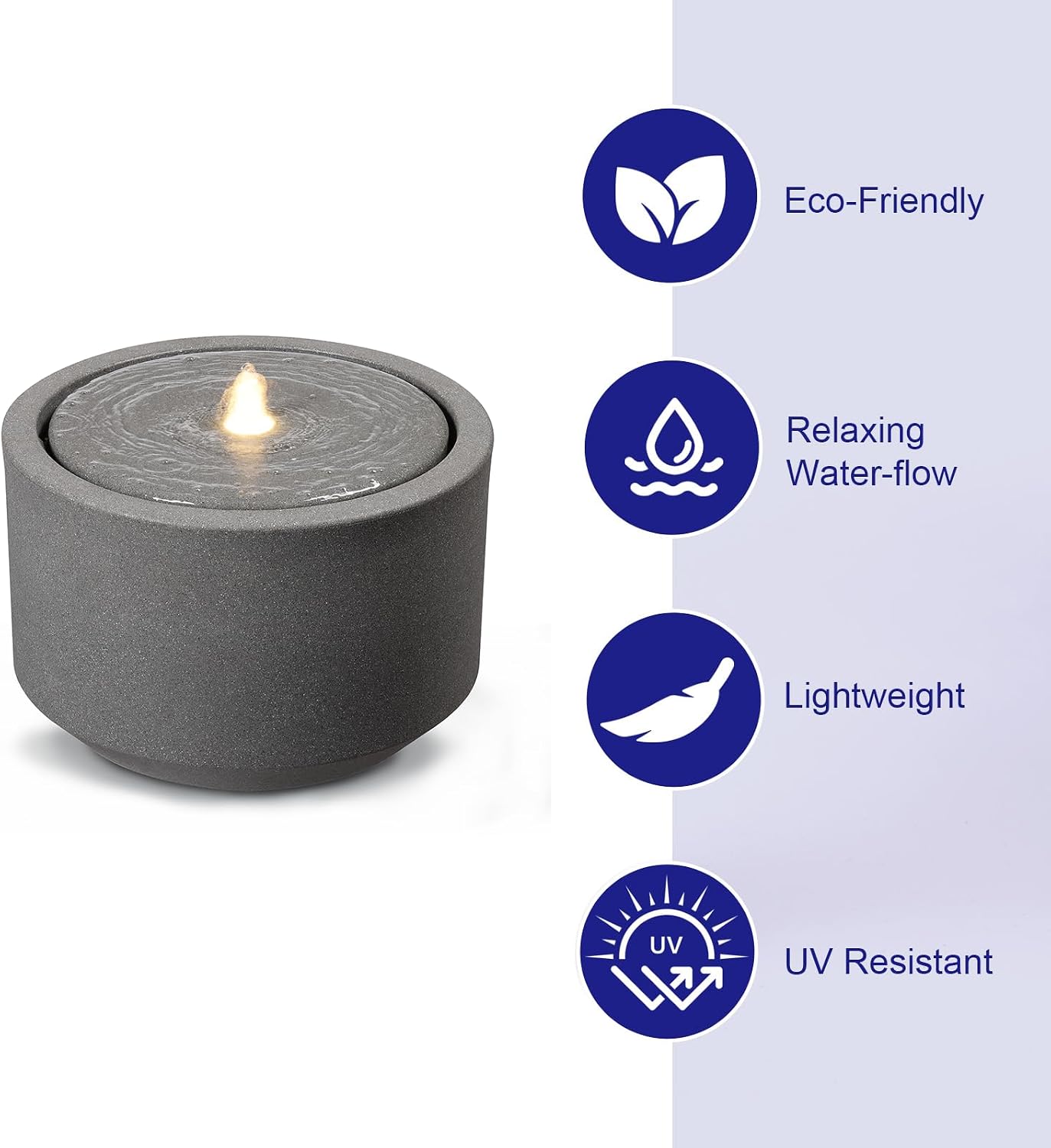 10.23' H Outdoor Water Fountain Made with Eco-Friendly Recyclable Materials, Polyethylene Round Bubbler Water Fountain Outdoor, Garden Decor with LED Light for Patio, Porch, Backyard