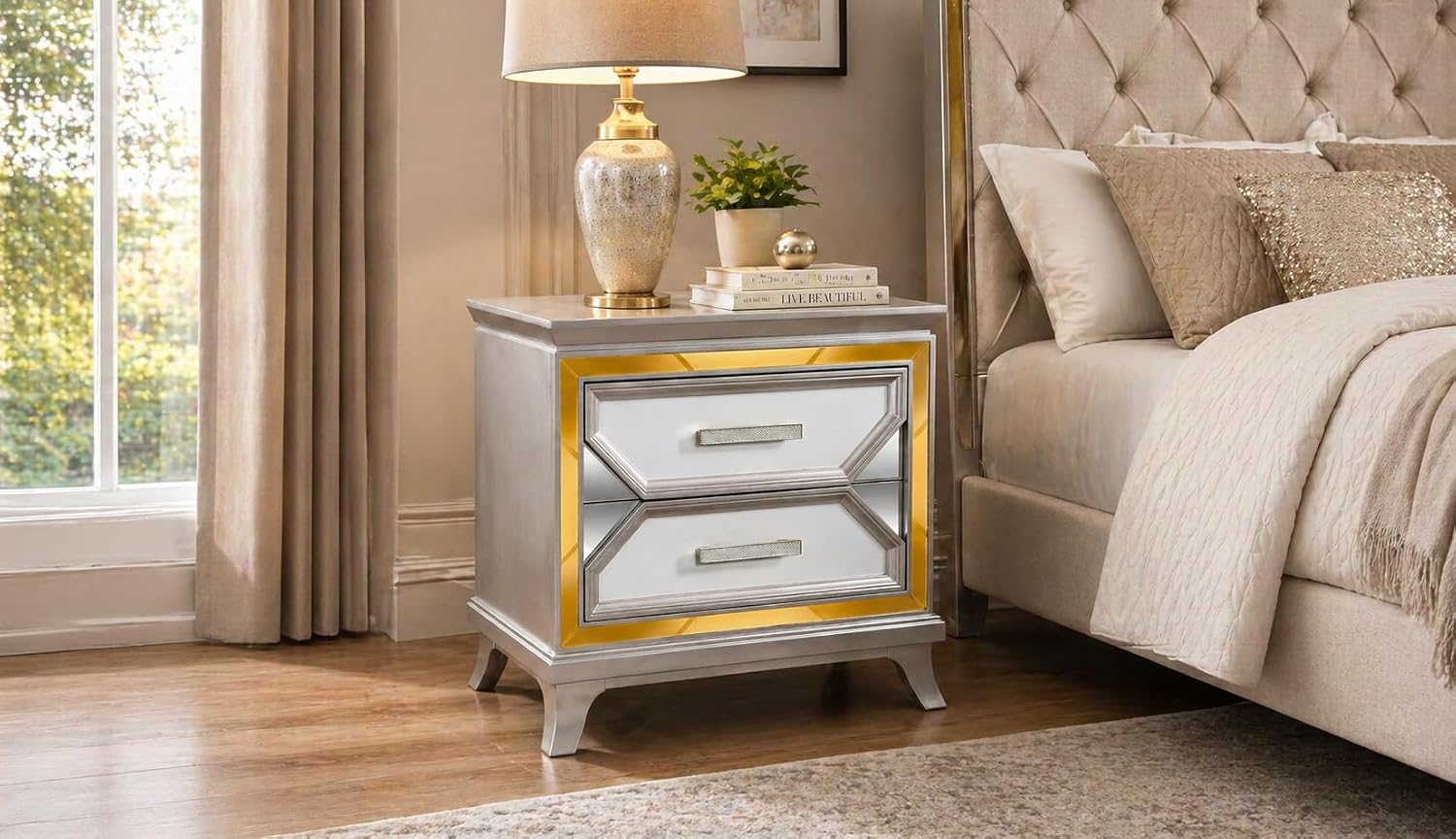 First of a Kind Nightstand Traditional Wood Bedside Table Claire Collection White Finish Classic European Design Bedroom Nightstand Elegant Carved Detailing Coordinated Furniture Piece