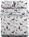 Royal Tradition Heavyweight Flannel, 100-Percent Cotton Top Split King 4PC Sheets Set for Adjustable Beds, Christmas Deer Print, 170 GSM
