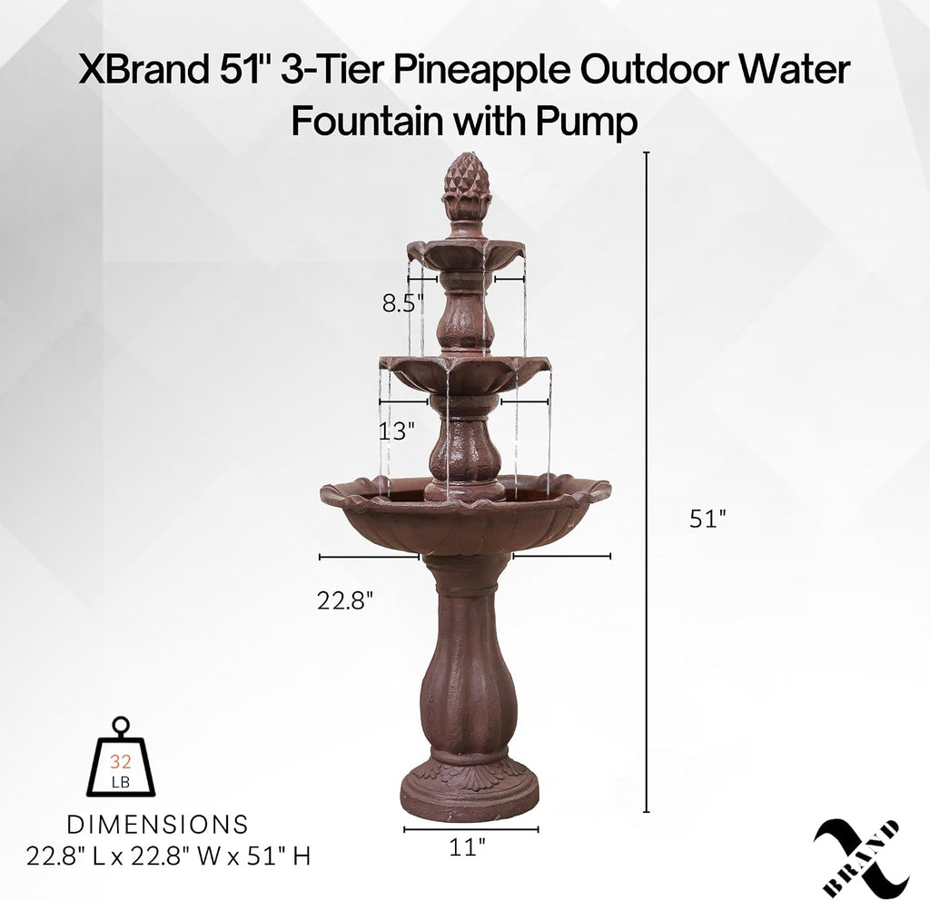 XBrand 51' 3-Tier Outdoor Waterfall Fountain, Weather-Resistant Resin Freestanding Water Feature with Pump, Brown