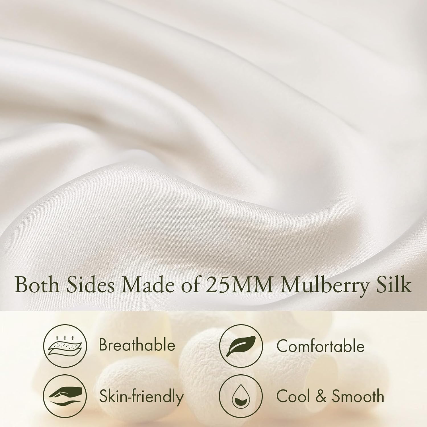 LILYSILK 100% Silk Pillowcase 1PC 25MM Pure Bed Pillowcase for Hair & Skin Oxford Envelope Double-Sides Charmeuse Silk,Ivory King 20x36 inches