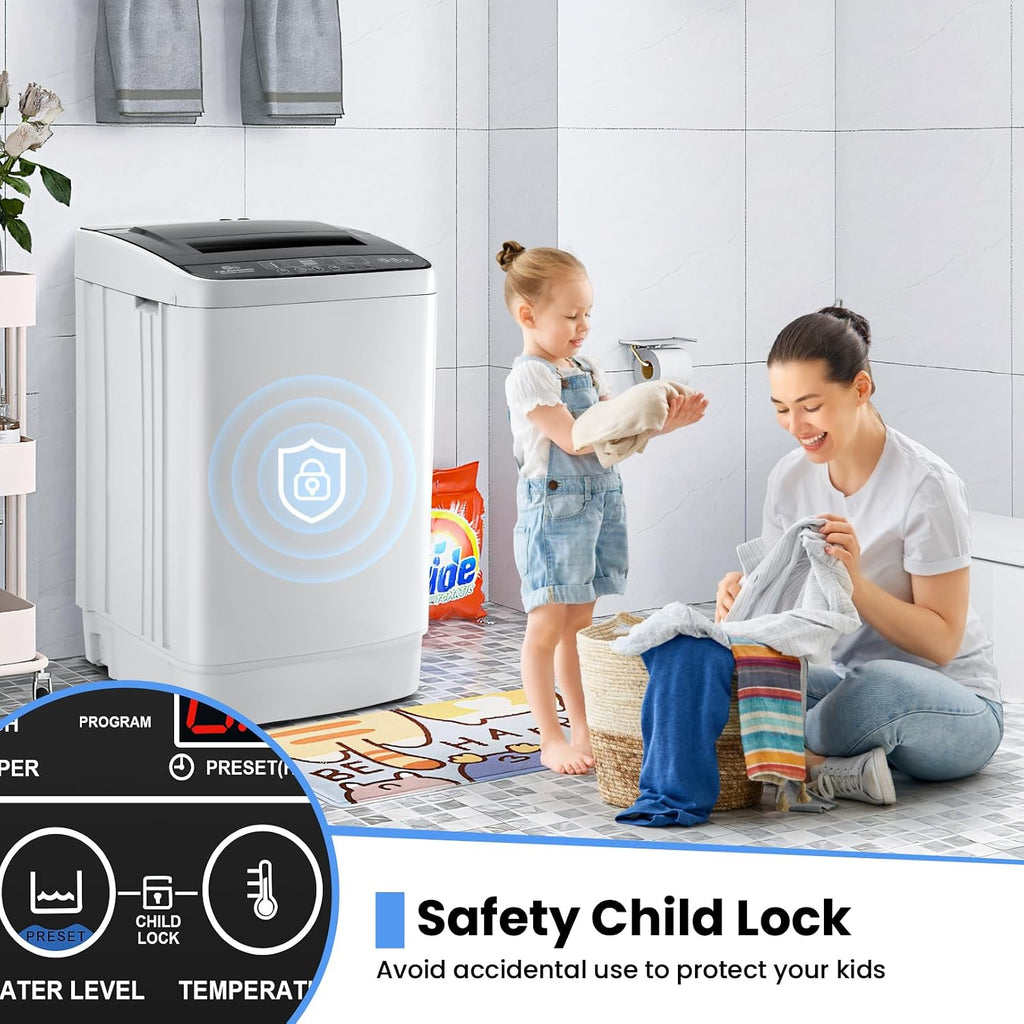 Nictemaw 20 lbs Portable Washer, 2.8 Cu.ft Fully Automatic Washing Machine with Dual Hot/Cold Inlets, 4 Wash Programs, 4 Water Levels & Drain Pump, Compact Laundry Washer for Apartment, RV, Dorm