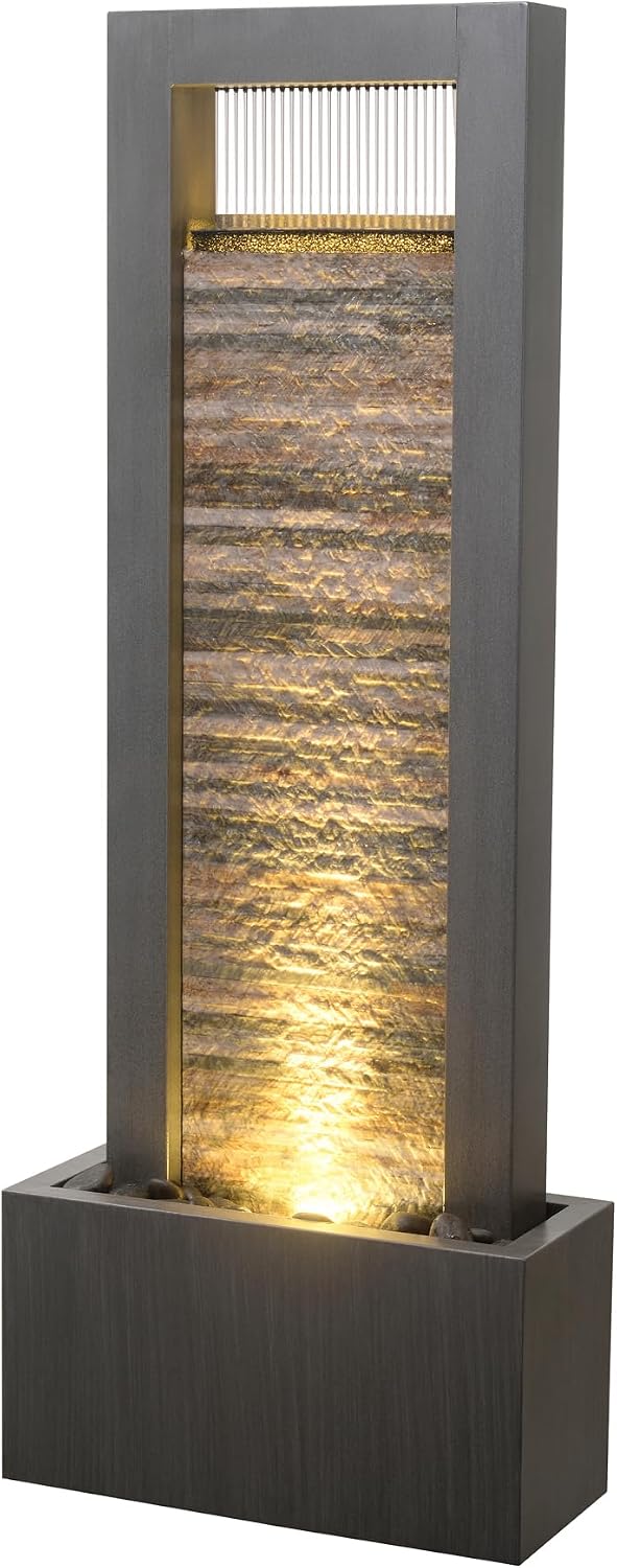 Zen Garden Metal Fountain with Stone Brick Accent - Tranquil Harmony