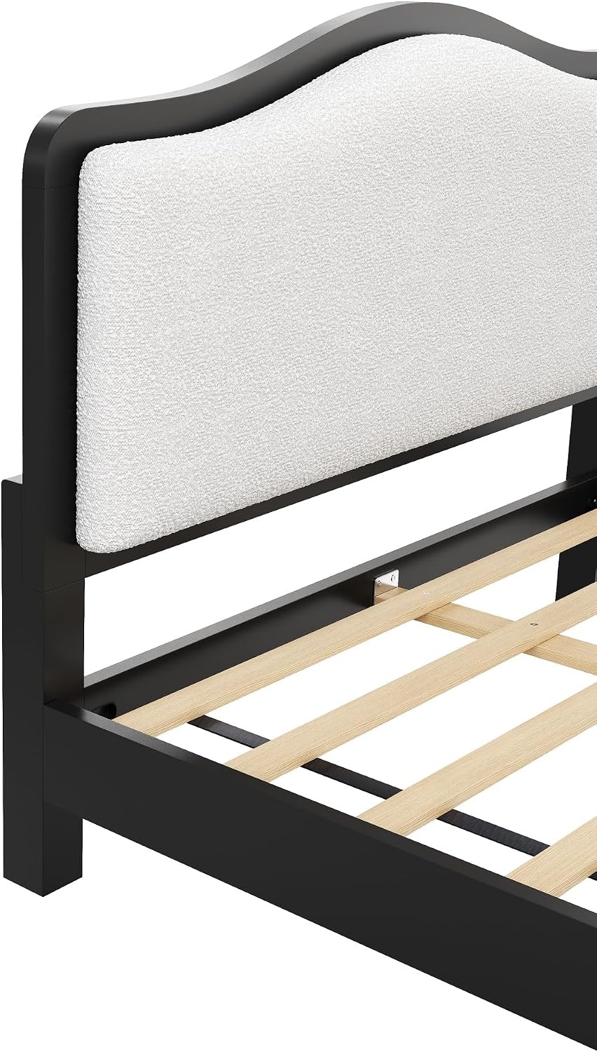 VilroCaz Queen Size Platform Bed with Upholstered Headboard, Versatile Solid Wood Platform Bed Frame with Sturdy Slats Support (Black Frame, Queen)