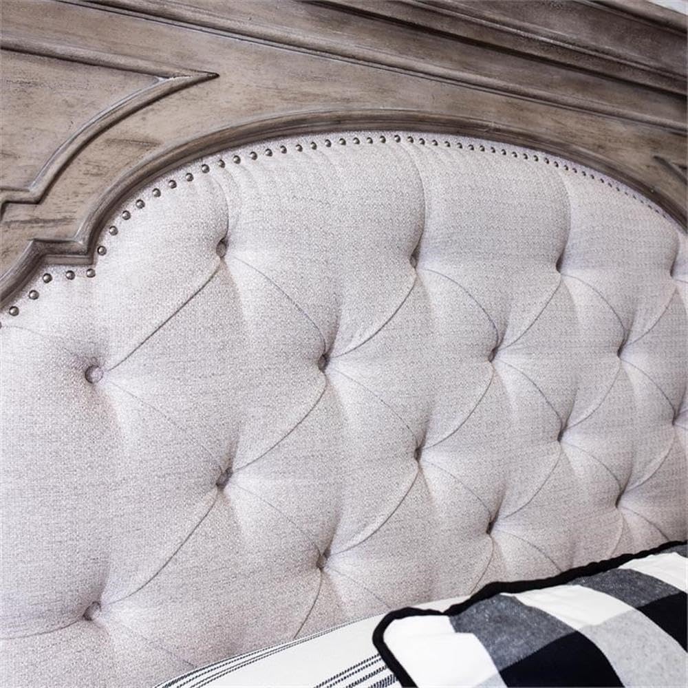 BOWERY HILL Queen Size Panel Bed with Headboard, Footboard in Upholstered, in Gray, Box Spring Needed, Easy Assembly