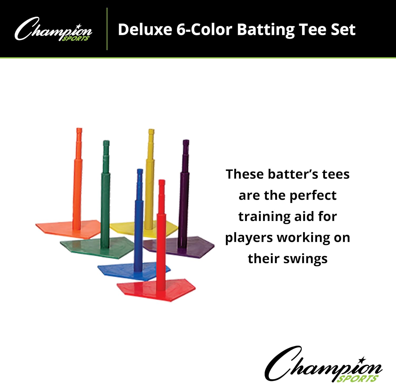 Champion Sports Deluxe Batting Tee – Adjustable Rubber Baseball & Softball Tee on Home Plate, Multiple Styles