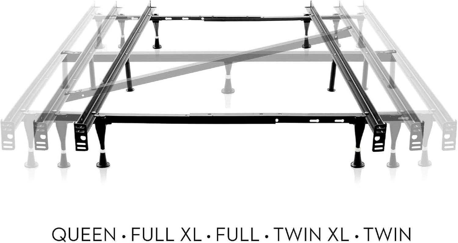 STRUCTURES Heavy Duty Adjustable Metal Bed Frame with 7 Legs, Center Support and Glides Only - Queen, Full XL, Full, Twin XL, Twin