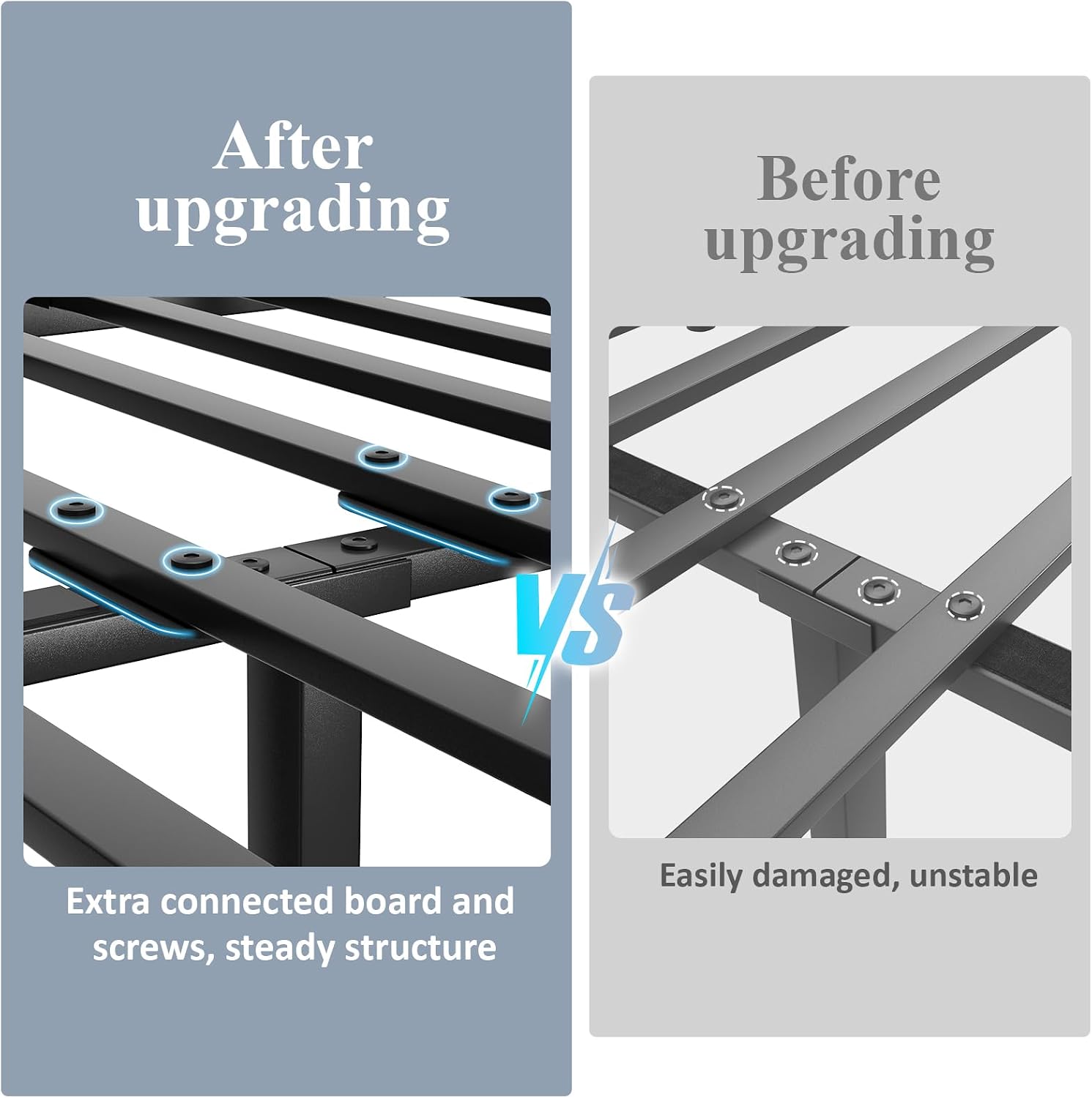 LOEWAY King Size Platform Bed with 2-Tier Storage Headboard, Metal Bed Frame with Charging Station & LED Light, Heavy Duty Metal Slats, No Box Spring Need, Noise Free, Grey