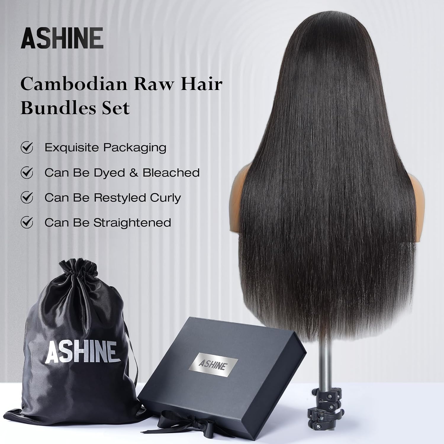 ASHINE Human Hair Bundles Straight, Unprocessed Cambodian Raw Hair Bundles for Women Natural Black 14 16 18 Inch, Keep Soft and Silky After Multiple Washes
