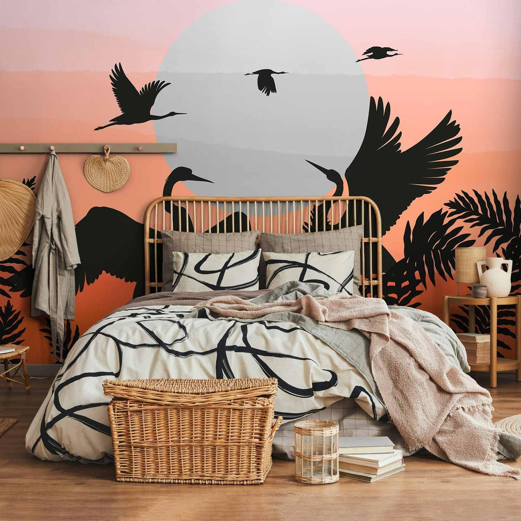 artgeist Premium Wall Mural Nature 157x110 in - Non-Woven Wallpaper Fleece Wall Decor Photo Print Picture Image Design Home Mural Crane Birds Landscape g-C-10093-a-b