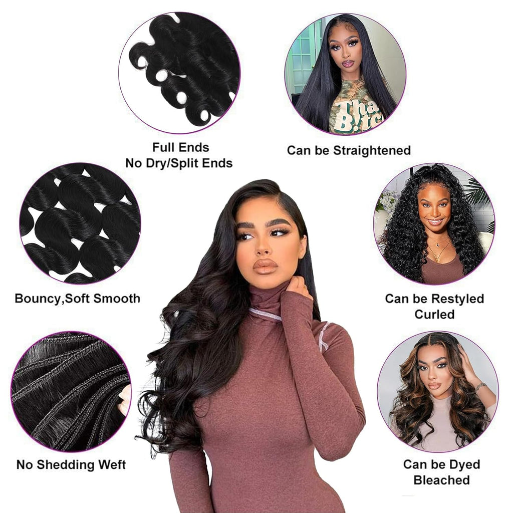 16A Raw Body Wave Bundles Human Hair 100% Human Hair Bundles,Triple Lifespan Virgin Remy Hair Extensions,Keep Texture Silky Soft After Multiple Washes (14 16 18 20 Inch)