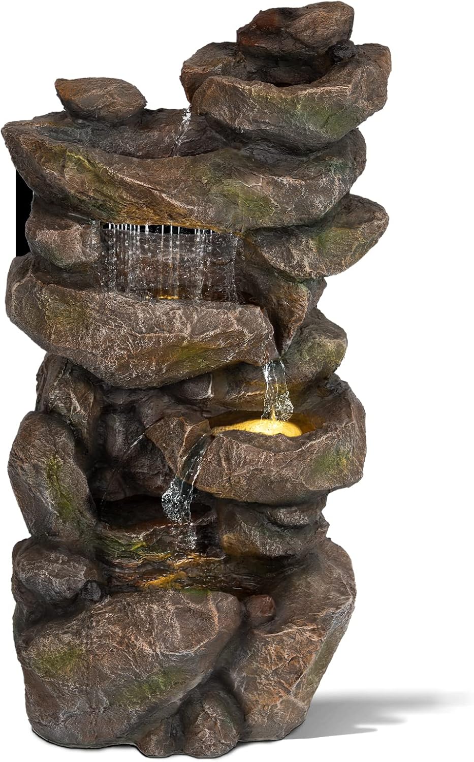 Ferrisland 31.5' Outdoor Rock Waterfall Fountain – 5-Tier Rustic Cascading Water Feature with LED Lights | Relaxing Flow & Ambient Glow for Garden, Patio, Yard | Stylish Home Decor Idea
