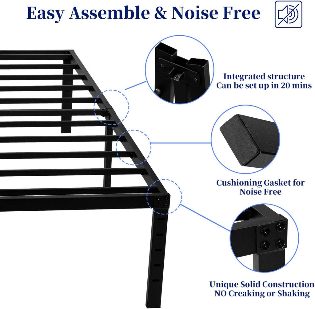 Queen Bed Frame, 16 Inches Metal Platform Bedframe with Steel Slat Support, Hold up to 3500lbs, Noise-Free, Easy Assembly