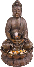 Alpine Corporation GEM122 Outdoor Floor Meditating Soothing Buddha Statue Waterfall Fountain for Garden, 33', Bronze