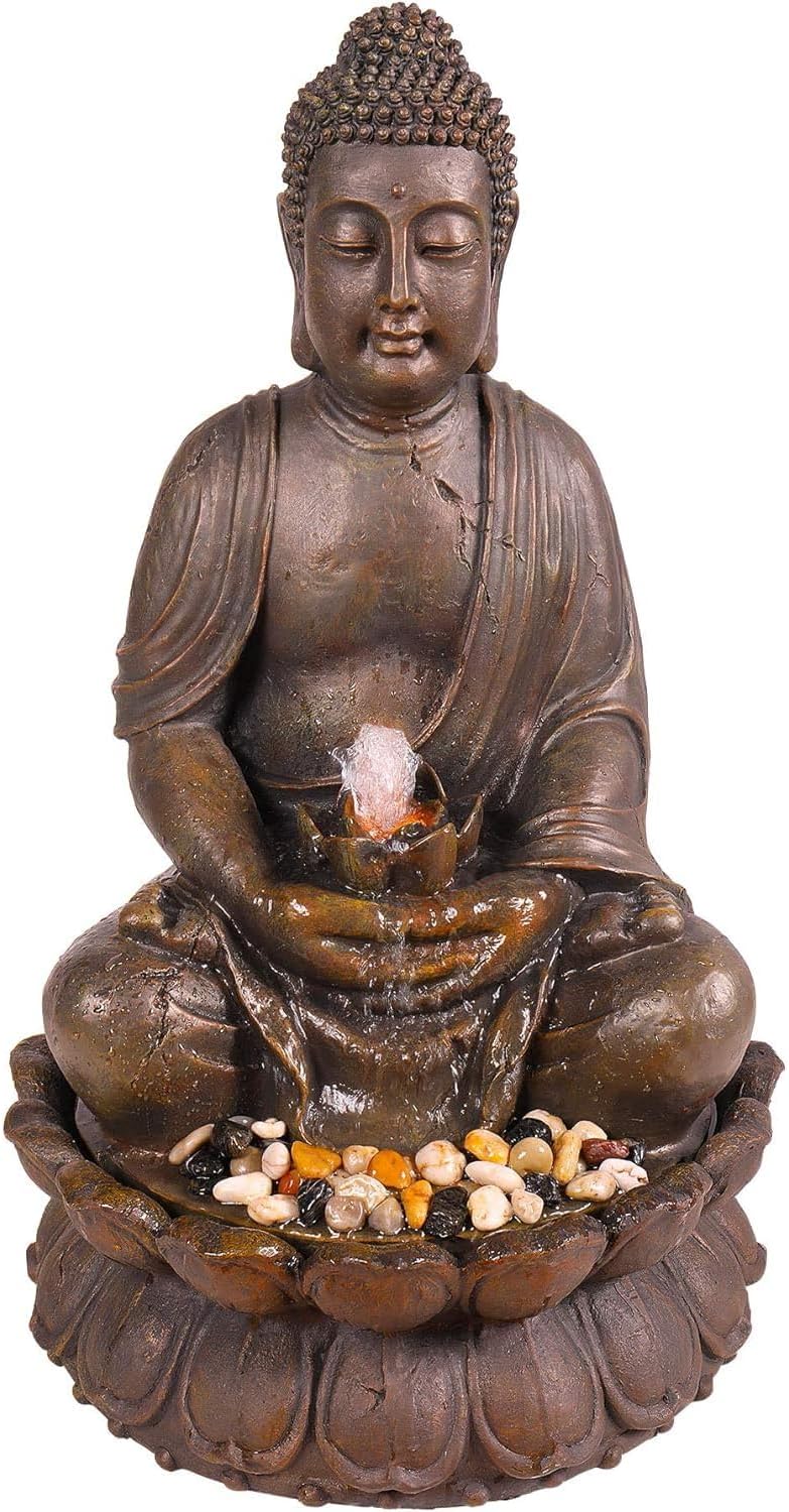 Alpine Corporation GEM122 Outdoor Floor Meditating Soothing Buddha Statue Waterfall Fountain for Garden, 33', Bronze
