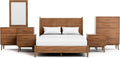 Furniture of America Wyatt Modern Solid Wood Bedroom Collection with Queen Bed Frame, Nightstands, Dresser with Mirror, Chest, No Box Spring Needed, Walnut, Standard Platform, 6-Piece Set