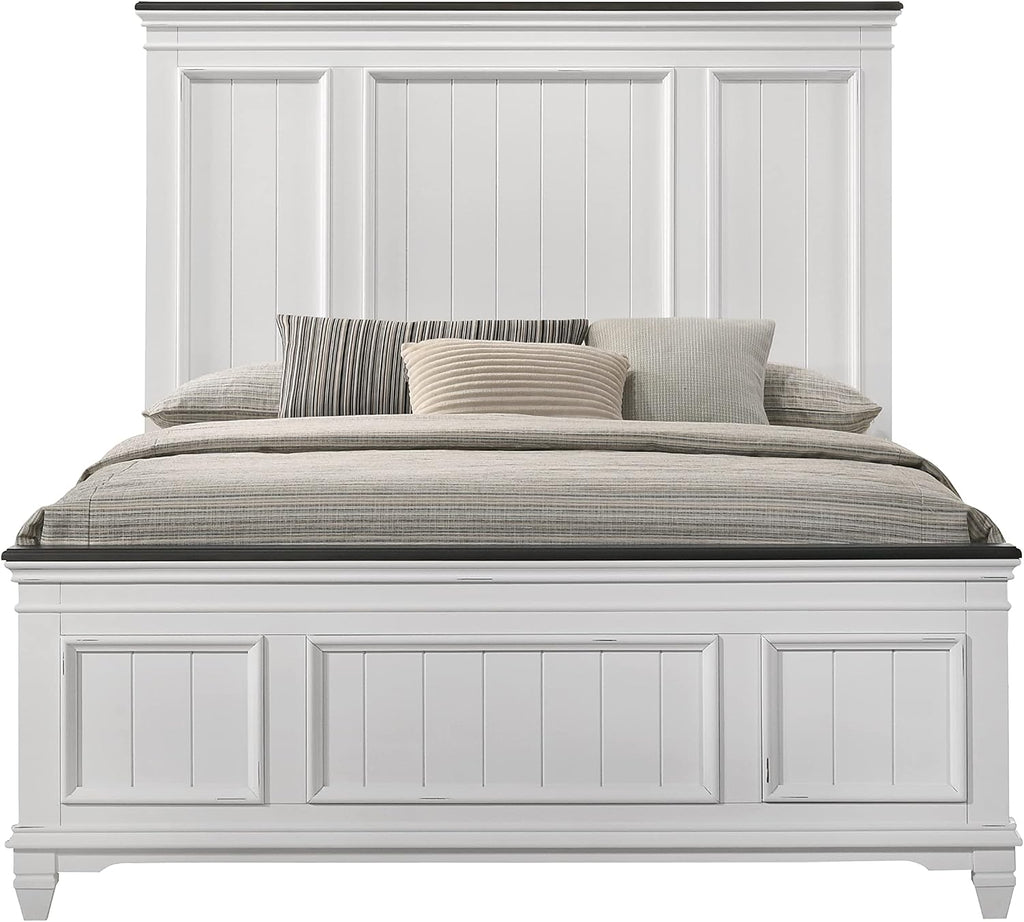 Clelane Shiplap Wood Panel Bed, Weathered White and Dark Gray