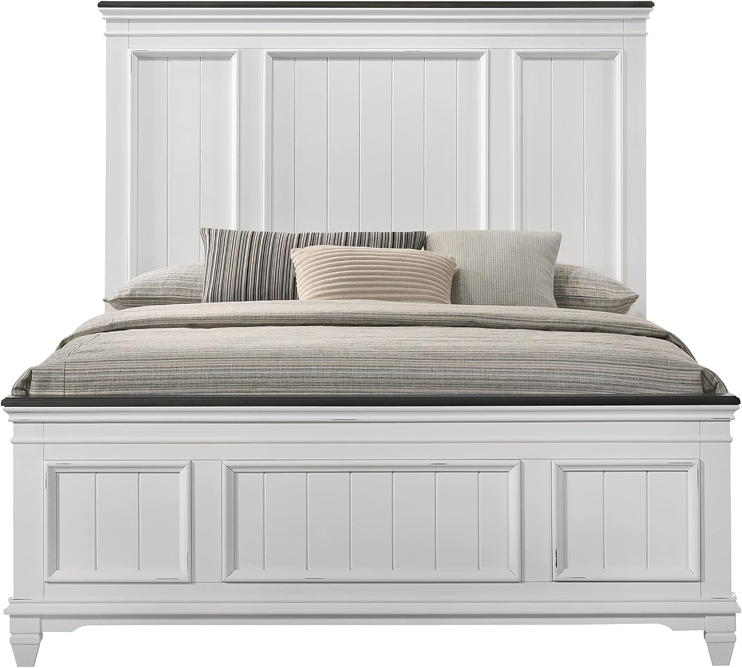 Clelane Shiplap Wood Panel Bed, Weathered White and Dark Gray