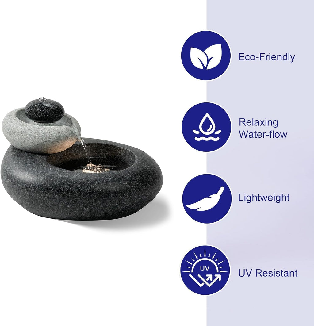 13.39' H Outdoor Water Fountain Made with Eco-Friendly Recyclable Materials, Polyethylene Rock Waterfall Outdoor Fountain, Garden Decor with LED Light & Pump for Patio, Backyard (13.39')