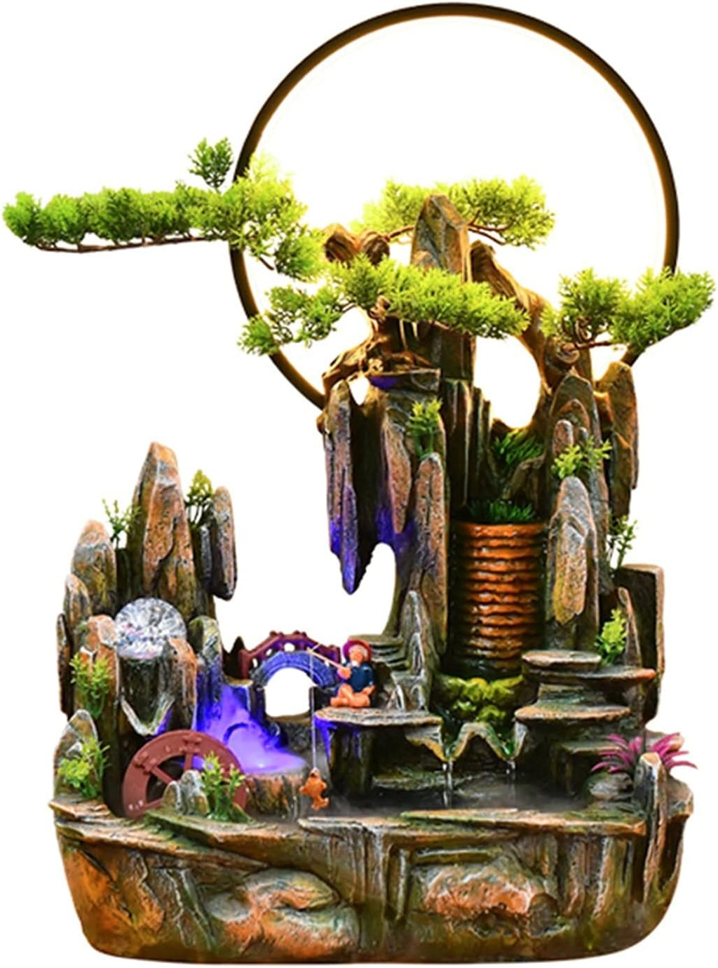 SUNESA Tabletop Fountain Tabletop Fountain Waterfall Feature - Indoor Rockery Cascading Waterfalls with Rolling Ball Waterwheel Living Room Coffee Table Decor Desktop Fountain (Color : Brass)