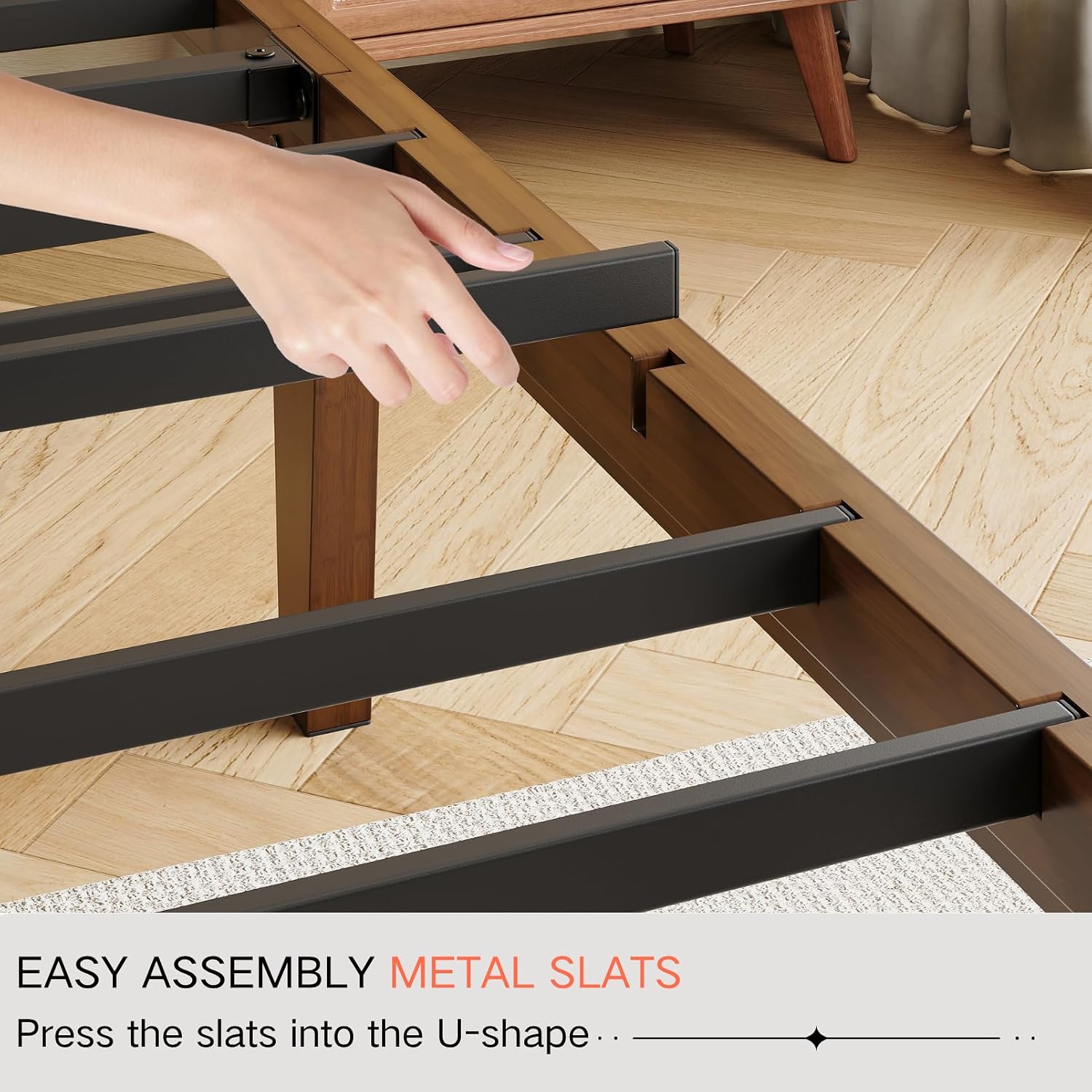 14 Inch High Solid Bamboo Wood Twin Bed Frames with Headboard, Heavy Duty Metal Slat Support, Easy Assembly, No Box Spring Needed