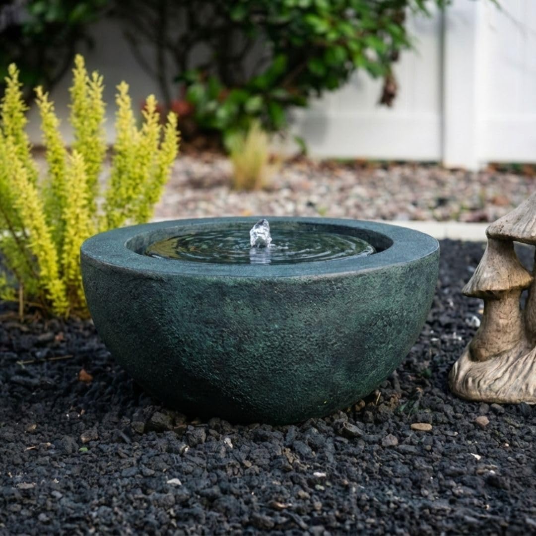 XBrand 19.8' W Round Sphere Water Fountain Indoor Outdoor with LED Light, Polyresin Bubbler Feature for Patio Garden Yard Home Décor, Dark Green