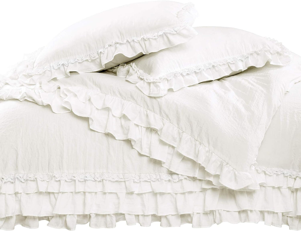 Lush Decor Ella Ruffle Lace Comforter, 3 Piece Set, King, White - Cute Comforter - King Bedding Set - White Bedding - Coquette Decor - Ruffle Trim - Lace Trim