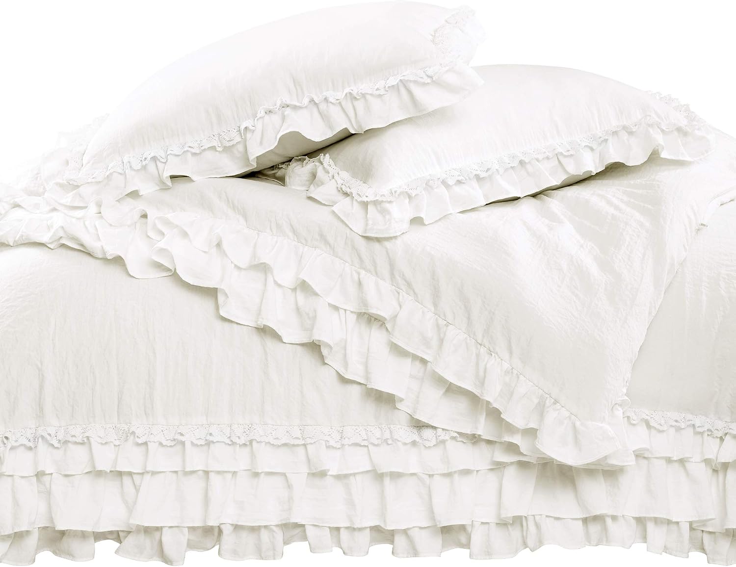 Lush Decor Ella Ruffle Lace Comforter, 3 Piece Set, King, White - Cute Comforter - King Bedding Set - White Bedding - Coquette Decor - Ruffle Trim - Lace Trim