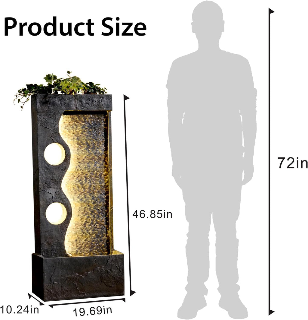 46.8' H Water Fountain Outdoor Water Fall Fountains Indoor Waterfall Modern Fountain with LED Lights Floor-Standing for Outside Garden, Patio, Backyard, Deck, Porch, Landscaping, Balconies